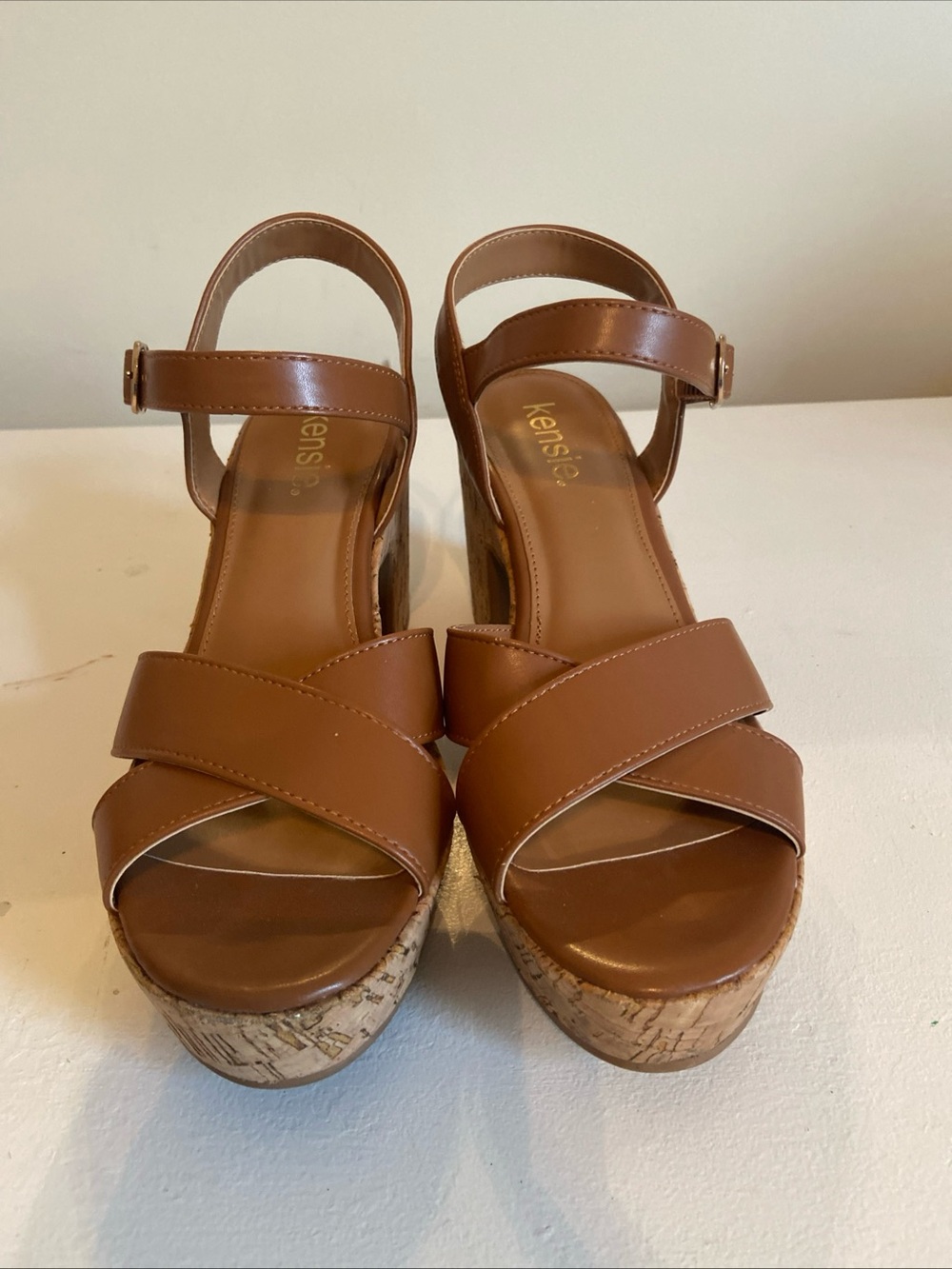 Kensie Tan Strappy Cork Wedge Sandals